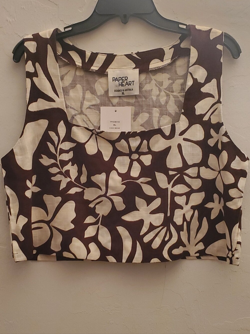 Anthropologie Paper Heart Brown & Cream Floral Top XL